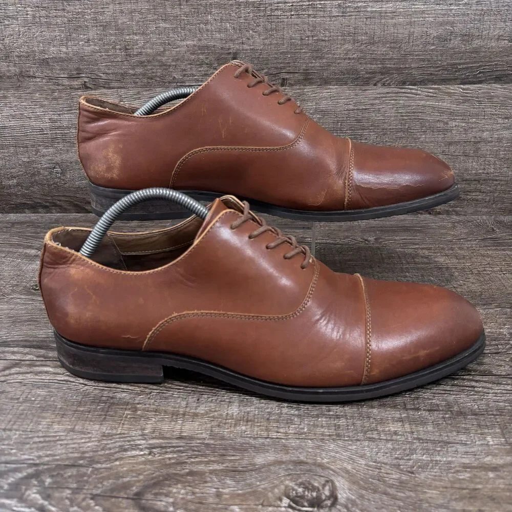 Frye Scott Cap Toe Oxford Dress Shoes Men's 11 D Brown Cognac Leather Lace Up